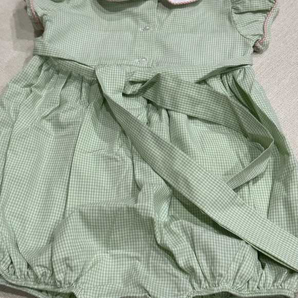 Smocked Green and White Bubble with Pumpkins. - Picture 3 of 5